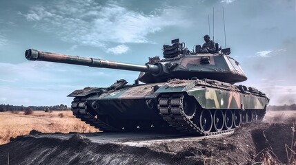 Tank on the beach. AI generated art illustration.