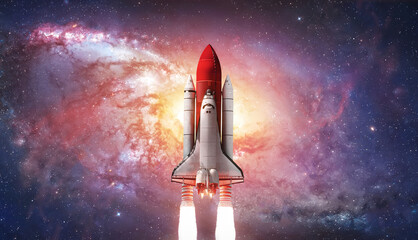 Leinwandbilder - Space shuttle launch in outer space from Earth. Rocket in deep bright space. Elements of this image furnished by NASA