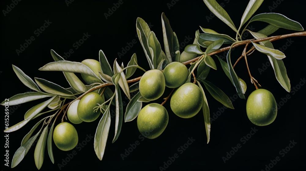 olive branch with leaves and fruits. watercolors illustration for ...