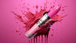 Pink lipstick with a pink color splashes, Generative AI