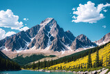 Fototapeta Góry - mountain, landscape, nature, snow, sky, clouds, trees, view, rock