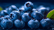 Blueberries Close Up Berry Fruits Food 4k Background , Generative AI	
