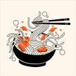 food noodle line doodle illustration