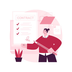 Electronic contract abstract concept vector illustration. E-commerce business documents, digital signature validation, agreement formed online, rules, terms and conditions abstract metaphor.