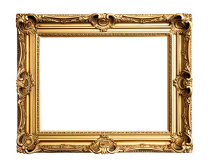 Wall Mural - Antique carved gilded frame isolated on white background. Vintage golden rectangle frame for photo. generative AI