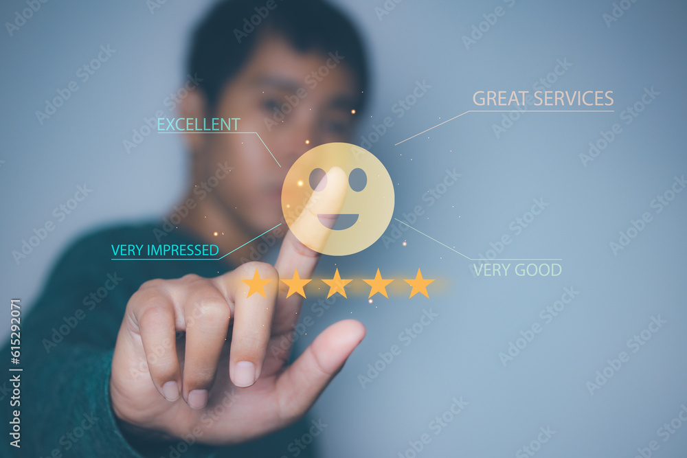 Man give high score for feedback review customer satisfaction service ...