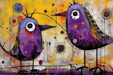 Background illustration with funny friendly birds cartoon character style very colorful