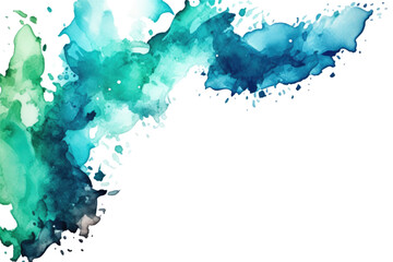 Wall Mural - emerald and sky blue swashes, watercolor paint abstract border frame for design layout, isolated on 