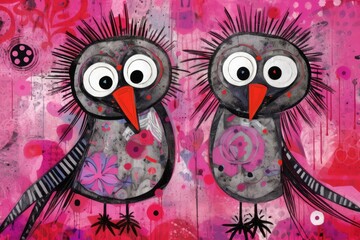 Wall Mural - Funny background with friendly cartoon style birds