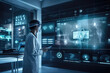 © illuminating images - The future of Health in Science and Hospitals Doctor in Lab Coat Monitors Computers Holograms X Ray AI Technology Computers Futuristic Healthcare Generative AI
