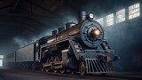 vintage locomotive steam engine with copy space. Generative Ai