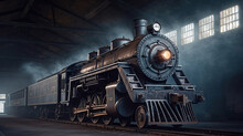 Vintage Locomotive Steam Engine With Copy Space. Generative Ai