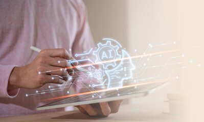 artificial intelligence Digital transformation change management, internet of things. man  working on virtual diagram, smart industry.Ai tech