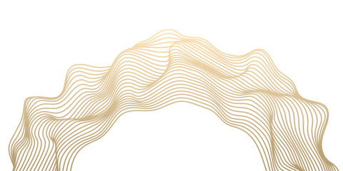 Vector abstract line art wavy flowing dynamic curve gold gradient isolated on transparent background in concept luxury, wave