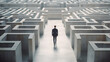 Businessman walking in maze cement to find way out. Generative AI