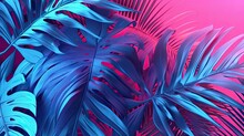 Tropical Leaves In Bright Creative Pink And Blue Colors