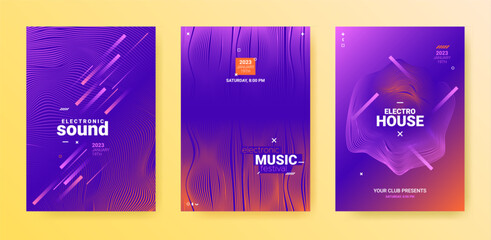 Wall Mural - Electronic Music Flyers. Techno Party Poster. Gradient Wave Round.