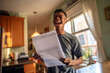 Candid capture of a joyful young man holding a college acceptance letter or loan approval, displaying his pride, excitement, and gratitude, generative ai