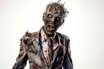 Poster - Funny zombie on white background Generative AI 
