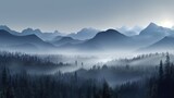 Fototapeta Niebo - morning fog and mountains generative ai