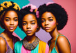 © Anton Dios - Fashion portrait of a beautiful african american girls on bright background. Generative AI.