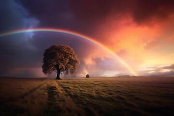Wall Mural - dramatic rainbow twilight, dramatic cinematic lighting generative ai
