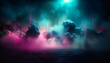 Colorful Mist Pours Above The Ground In The Middle Of Night
