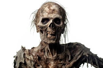 Poster - Scary zombie portrait on white background Generative AI 