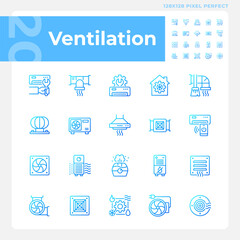 Wall Mural - Ventilation gradient linear vector icons set. Air condition. Hvac system. Indoor air quality. Heating and cooling. Thin line contour symbol designs bundle. Isolated outline illustrations collection