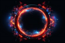3d Circle Frame With Red And Blue Fire Trails With Particles On Black Background Generative AI