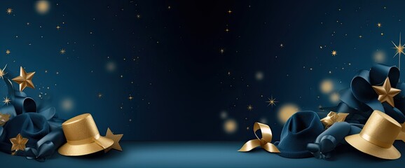 Wall Mural - christmas scene with stars, in the style of dark indigo and light gold, light pink and light aquamar