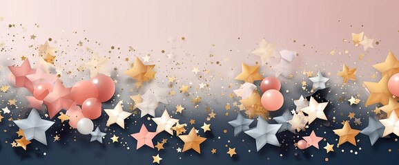 Wall Mural - christmas scene with stars, in the style of dark indigo and light gold, light pink and light aquamar