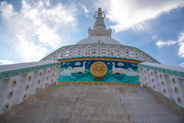 the shanti stupa is the most famous landmark in leh district, ladakh, northern india