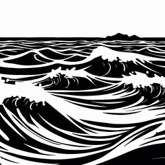 Wall Mural - sea waves vector,sea vector art black and white 