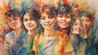 A group of kids. Beautiful vintage illustration generated by Ai, is not based on any specific real image or characters