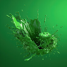  Splash Of Green Paint Isolated On Green Background.