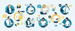  Teamwork. Employees on circles, business icons. Team cooperation concept. Business vector illustration.