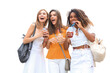 © ty - Three trendy cool hipster girls, friends drink cocktail on a transparent background