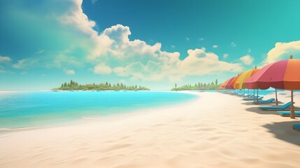  Coastal Paradise: Pristine Beach Background 3D Illustration for Serene Escapes.