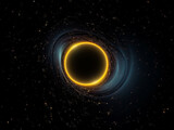 Fototapeta Kosmos - Black hole, big bang and universe vortex in dark sky for astrology, solar system and space in science research. Ai generated, ring and dimension tunnel of explosion, cosmic creation and sun eclipse