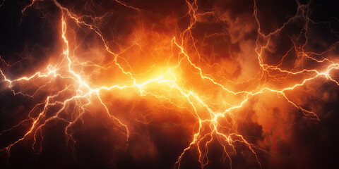Wall Mural - Orange electric lightning background. Generative AI