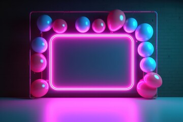 Wall Mural - glowing neon light frame. neon frame sign with balloon. generative ai