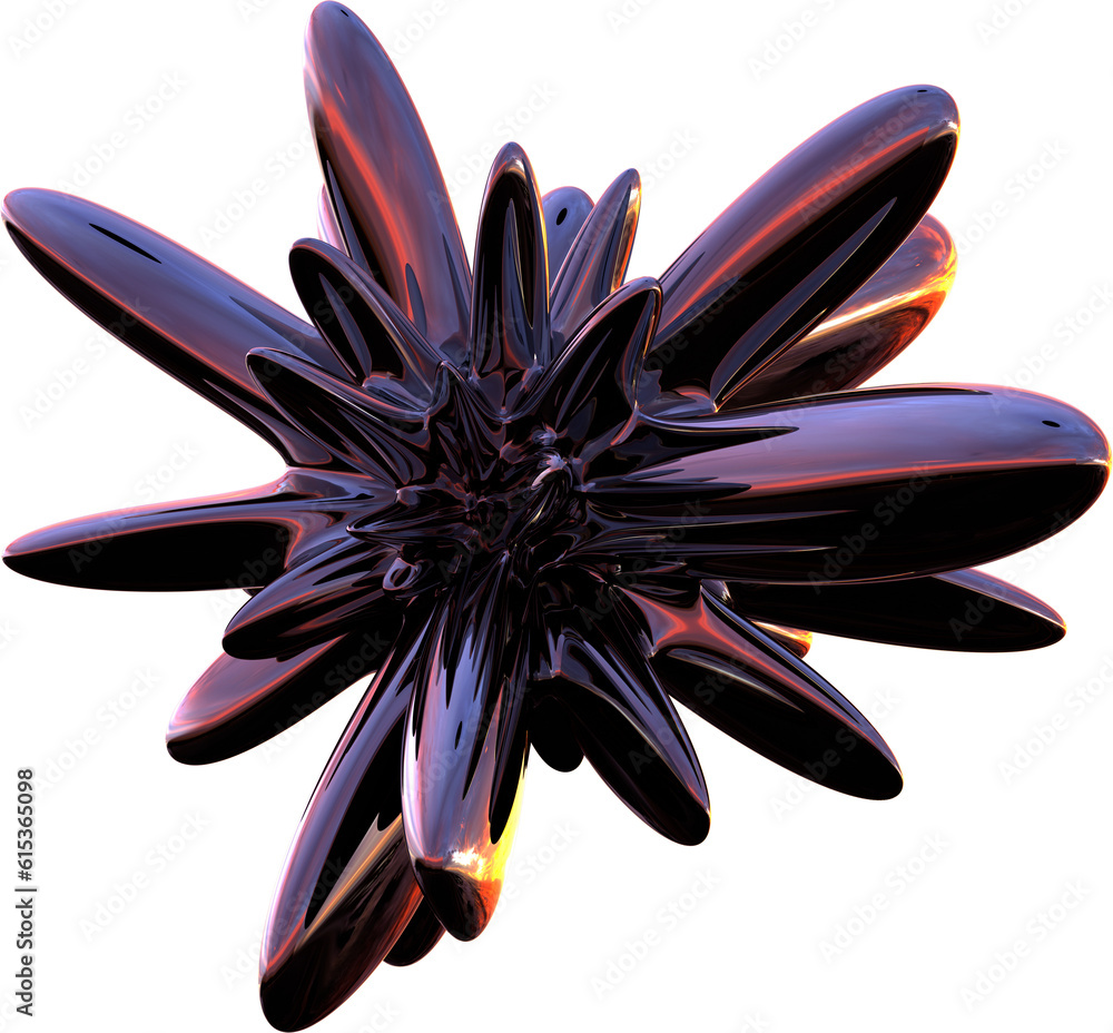 3D abstract metal chrome element in a surreal style with a transparent background