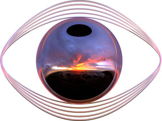 Wall Mural - 3D abstract metal chrome eye in a surreal style with a transparent background
