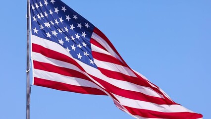 Wall Mural - us flag on a flagpole blowing in the breeze.