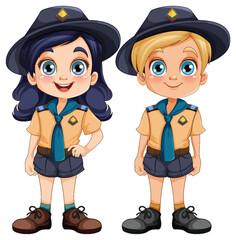 Wall Mural - Boy and girl scout in uniform cartoon character