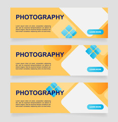 Wall Mural - photo equipment exhibition web banner design template. vector flyer with text space. advertising pla