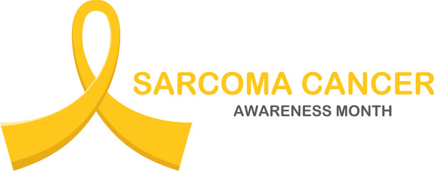 Wall Mural - Sarcoma cancer awareness month concept horizontal banner design template with yellow ribbon and text isolated on blue background. July is Sarcoma cancer awareness month vector flyer or poster