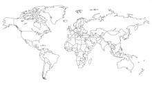 Simple Outline Of World Map On Transparent Background, Vector 10 Eps.