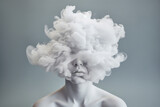 Fototapeta  - Artificial intelligence image Generative ai photo sensual tender young person without face futuristic design fog cloud instead of head